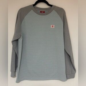 Men’s Check it Out Blue and Gray Striped Velour Sweatshirt Size Medium